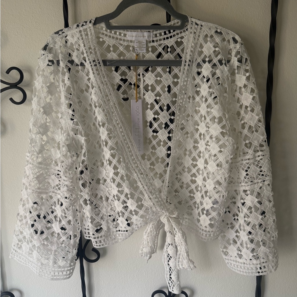 House Of Harlow 1960 Tie-Front Crochet Cardigan OS